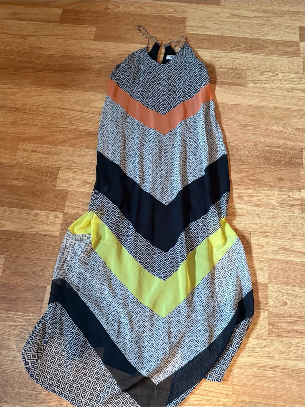 Old Navy Colorblock Chevron Maxi Dress in Black, Orange & Yellow